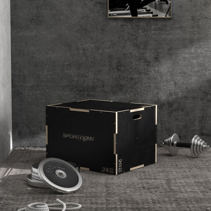 Plyobox – Box Jump – Springbox – Trainingsbox – Plyometrische Box – Hout – 3 Hoogtes 51/61/76 cm – Zwart – Stevig & Duurzaam