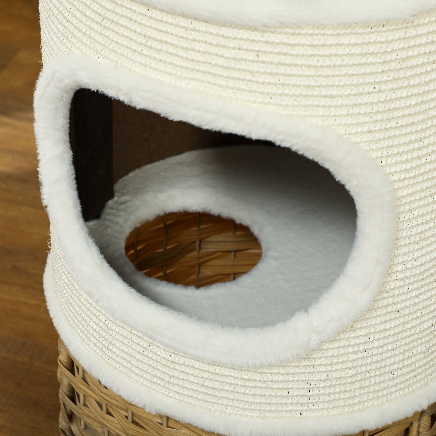 Katzenkrabpaal – Krabton – Kattenpaal – Kattenboom – Kattenhuis – Crèmewit – Drie Niveaus – Sisal Krabpaal – 80 cm Hoog – Ø 40 cm
