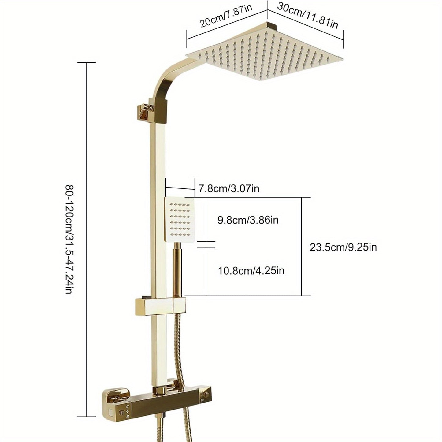 Thermostatisch Douchesysteem – Regendouche – Handdouche – Doucheset – Badkamerkraan – Messing & RVS – Verstelbare 180° Draaifunctie – Temperatuurregeling 0-80°C