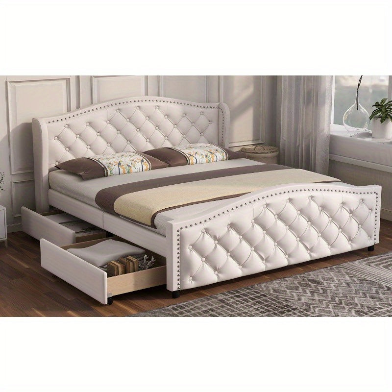 Polsterbett 140x200 cm – Gestoffeerd Bed – Tweepersoonsbed – Slaapbank – Guestbed – Met Metalen Frame – Tufted Hoofdbord – 2 Opberglades – Comfortabel & Stijlvol