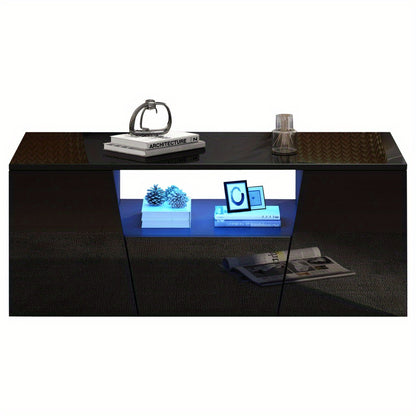 Salontafel – Koffietafel – Bijzettafel – Woonkamertafel – Tafeltje – Hoogglans Zwart – Glasblad & Metaalframe – Ruime Opbergruimte met Laden – 100x50x40 cm – Compact & Modern Design
