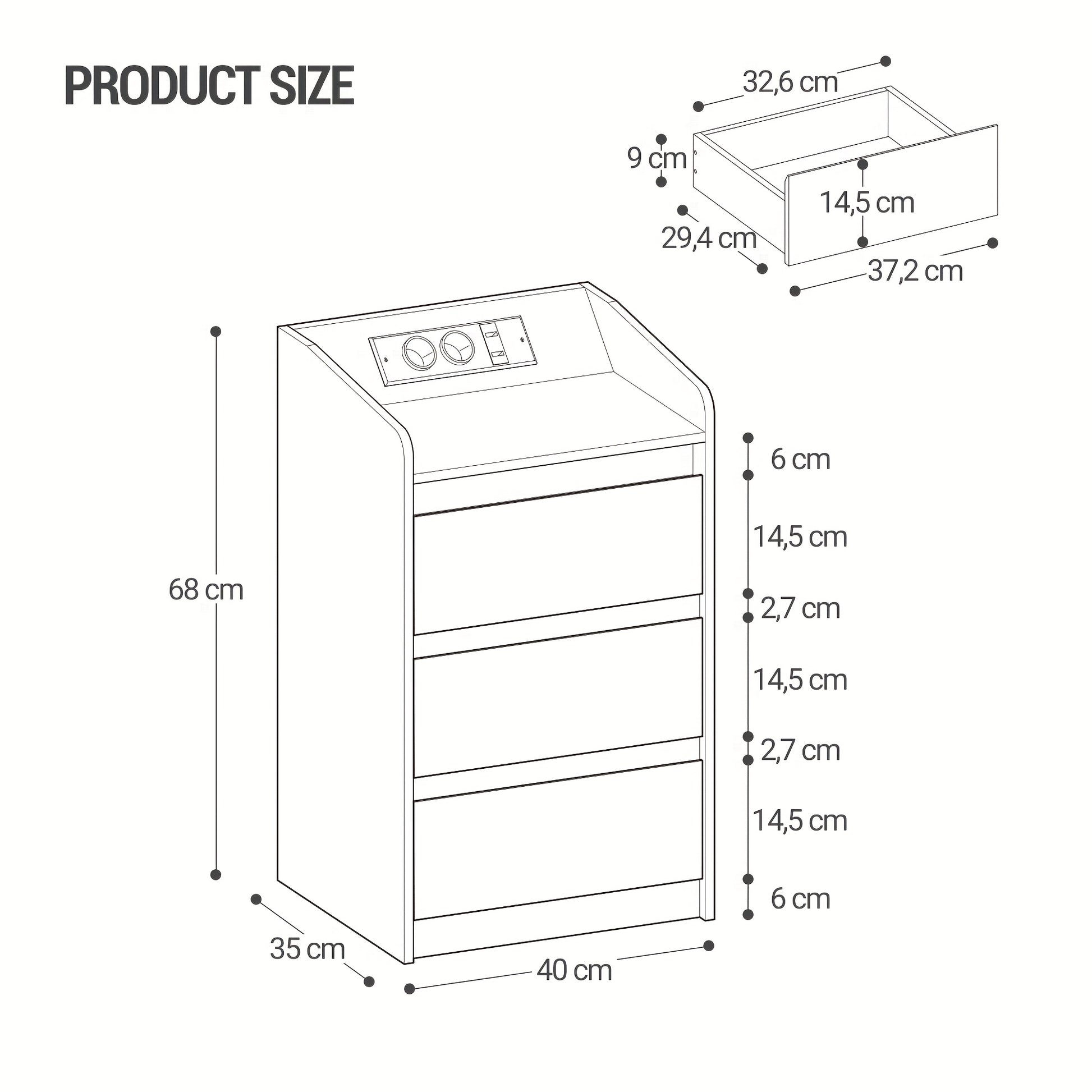 Chest Of Drawers Set Of 2 with 3 Drawers, Side Table with Charging Station And LED, 2 AC Outlets And 2 USB Ports, Bedroom Storage, Storage for Books, And Miscellaneous Items In The Living Room And Bedroom, Organization And St - QUORE