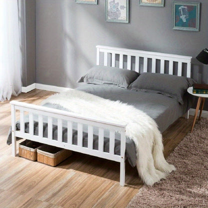 Tweepersoonsbed Wit Vurenhout – Bedframe – Houten Bed – Slaapbank – Bed Met Lattenbodem – 140x200 cm – Massief Hout
