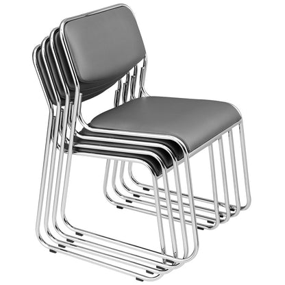 Vergaderstoel – Conferentiestoel – Bureaustoel – Stapelbare Stoel – Kantoormeubilair – Set Van 4 – Ergonomisch Comfort – Metalen Verchroomd Frame