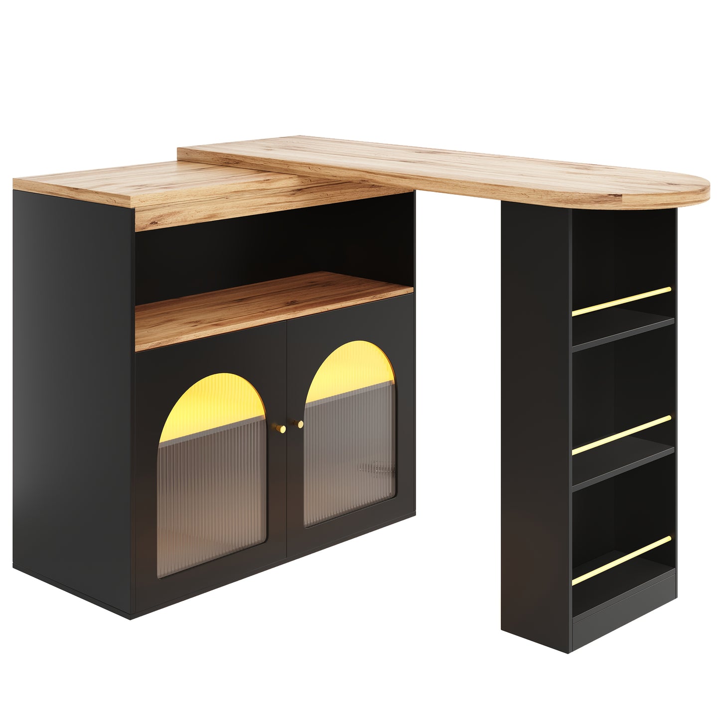 Modern Extendable Bar Table with Storage Shelves & Swivel Base - Adjustable Height 138-193cm, Space-Saving High Bistro/Dining Table for Home, Restaurant, Cafe - Heavy-Duty Metal Construction, Black (Easy Assembly Required), T