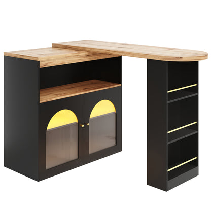 Modern Extendable Bar Table with Storage Shelves & Swivel Base - Adjustable Height 138-193cm, Space-Saving High Bistro/Dining Table for Home, Restaurant, Cafe - Heavy-Duty Metal Construction, Black (Easy Assembly Required), T