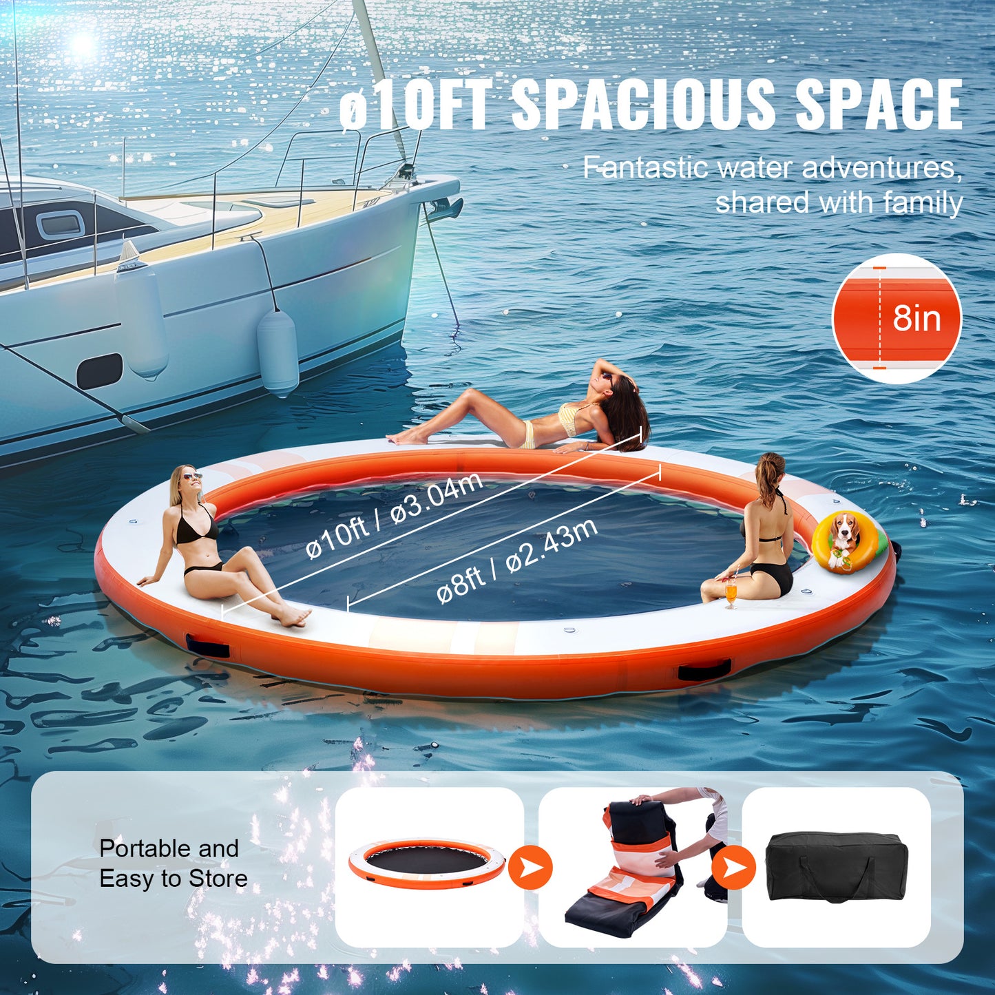 Zweefvlot – Drijfplatform – Zwemvlot – Watermat – Inflatable Vlot – Trampoline Gedeelte – 10 Voet Diameter – Duurzaam 2700g/m² PVC Met Antislip