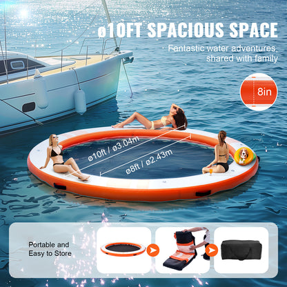 Zweefvlot – Drijfplatform – Zwemvlot – Watermat – Inflatable Vlot – Trampoline Gedeelte – 10 Voet Diameter – Duurzaam 2700g/m² PVC Met Antislip