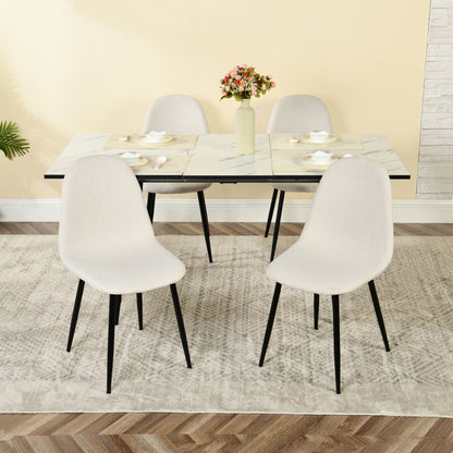 Eetkamerstoel – Dining Chair – Kuipstoel – Stoel – Zithoekstoel – Scandinavisch Design – Met Metalen Poten – Set Van 4 – Ergonomische Rugleuning – Zacht Schuimkussen – Wit – 46,5x43,5x85,5 cm