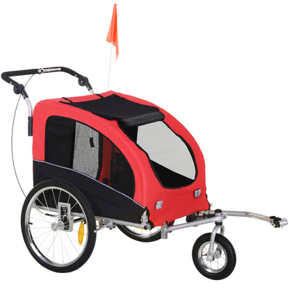 Fietskar Huisdieren – Hondenfietskar – Fietsaanhanger – Jogger – Hondenbuggy – 2-in-1 Ontwerp – Waterafstotend 600D Oxford – 360° Draaibaar Voorwiel – Veiligheidsharnas – Reflectoren – Rood/Zwart