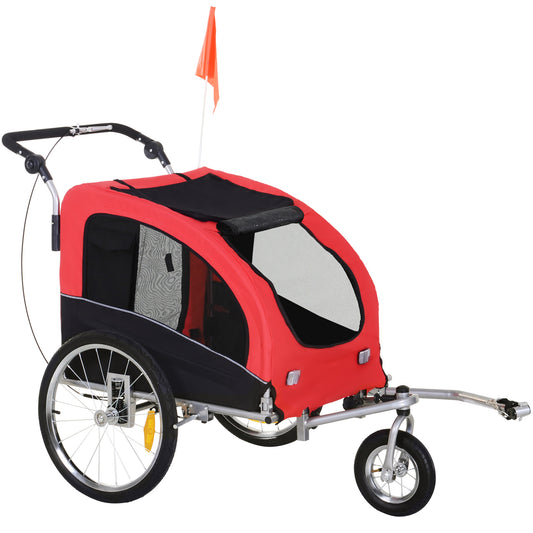Fietskar Huisdieren – Hondenfietskar – Fietsaanhanger – Jogger – Hondenbuggy – 2-in-1 Ontwerp – Waterafstotend 600D Oxford – 360° Draaibaar Voorwiel – Veiligheidsharnas – Reflectoren – Rood/Zwart