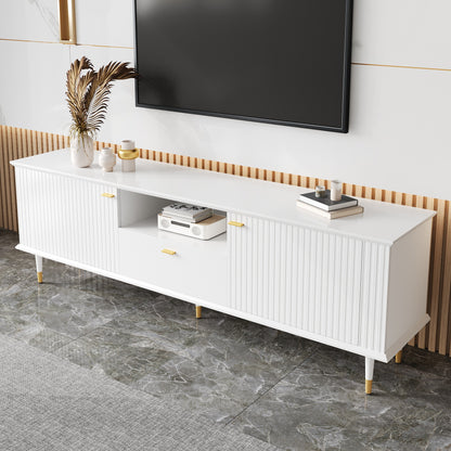 TV Lowboard – Tv Meubel – Mediameubel – Kast – Onderkast – Wit Met Gouden Accenten – Soft-Close Deuren – Kabelmanagement & Verstelbare Pootjes 170x36x54,5 cm