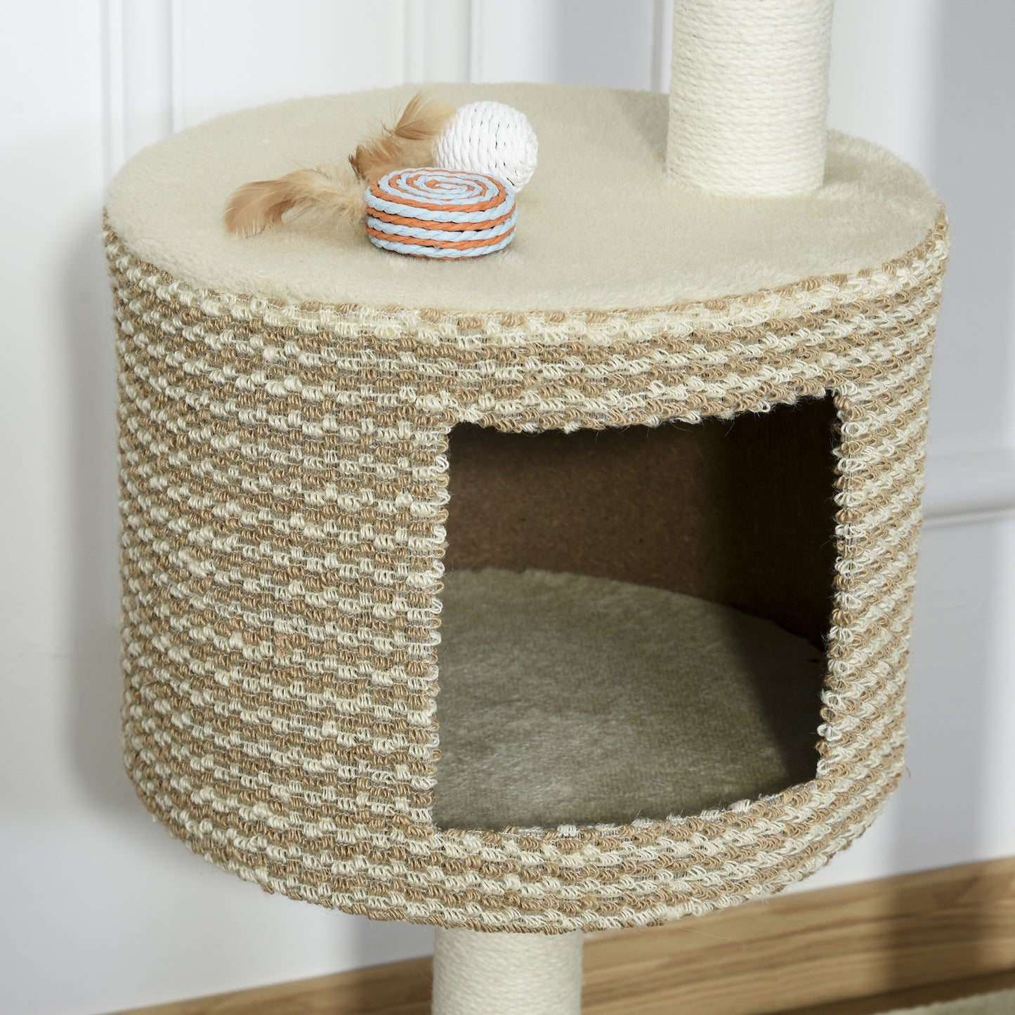 Kattenboom – Krabpaal – Klimboom – Kattenmeubel – Kattenhuis – Beige en Coffee – Natuurlijke Jute Krabpalen – Stevige E1 Spaanplaat 61x41x96 cm