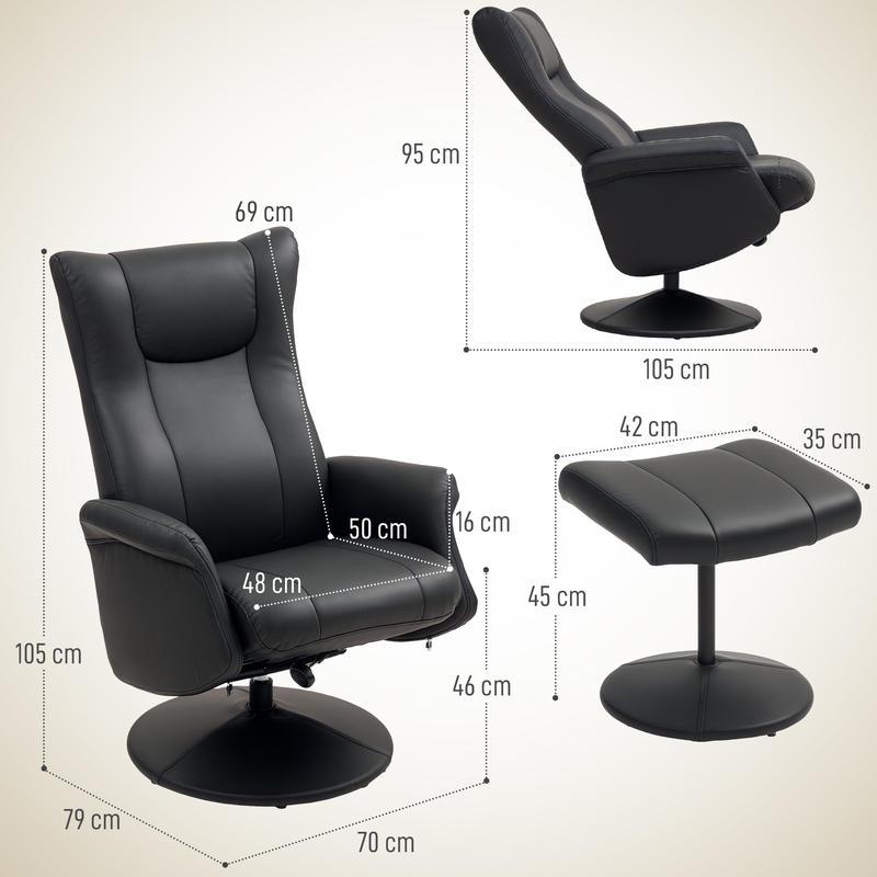 Draaifauteuil – Relaxfauteuil – Lounge Chair – Fauteuil Met Voetenbank – Zwarte Draaistoel – Ergonomisch Verstelbare Rugleuning – Massief Houten En Metalen Frame 150kg Capaciteit