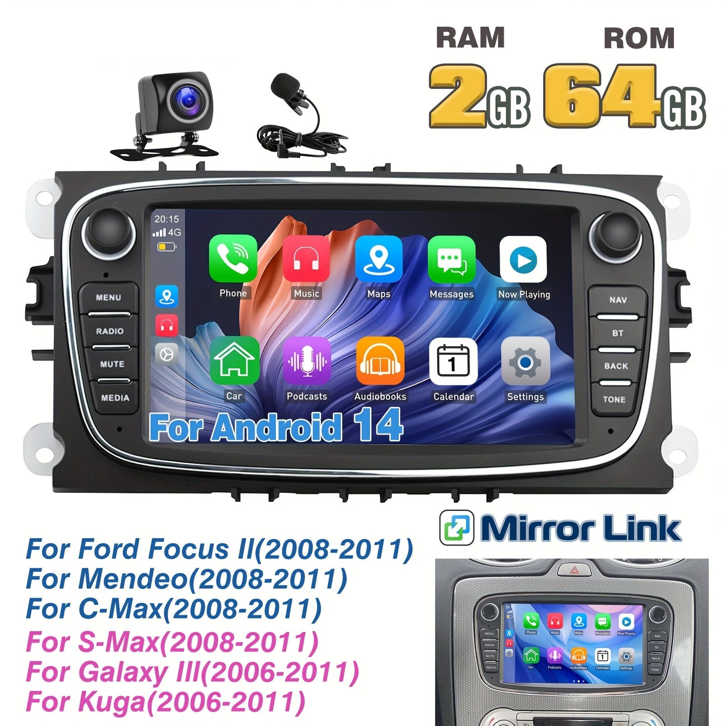 Autoradio – Auto Stereo – Multimedia Speler – DAB+ Radio – GPS Navigatie – 7 Inch Touchscreen – Android 14 OS – Draadloze CarPlay & Android Auto