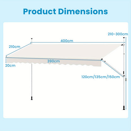 Knikarmscherm – Zonnescherm – Luifel – Knikluifel – Zonwering – Verstelbaar 210-300 cm Hoogte – Waterafstotend Polyester Wit
