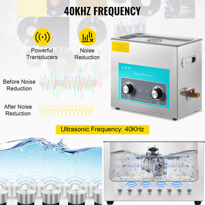 Ultrasone Reinigingsmachine – Ultrasoon Reiniger – Sieradenreiniger – Tafelmodel Reiniger – Roestvrijstalen Tank – 6,5 Liter Inhoud – Verstelbare Verwarming 20-80°C