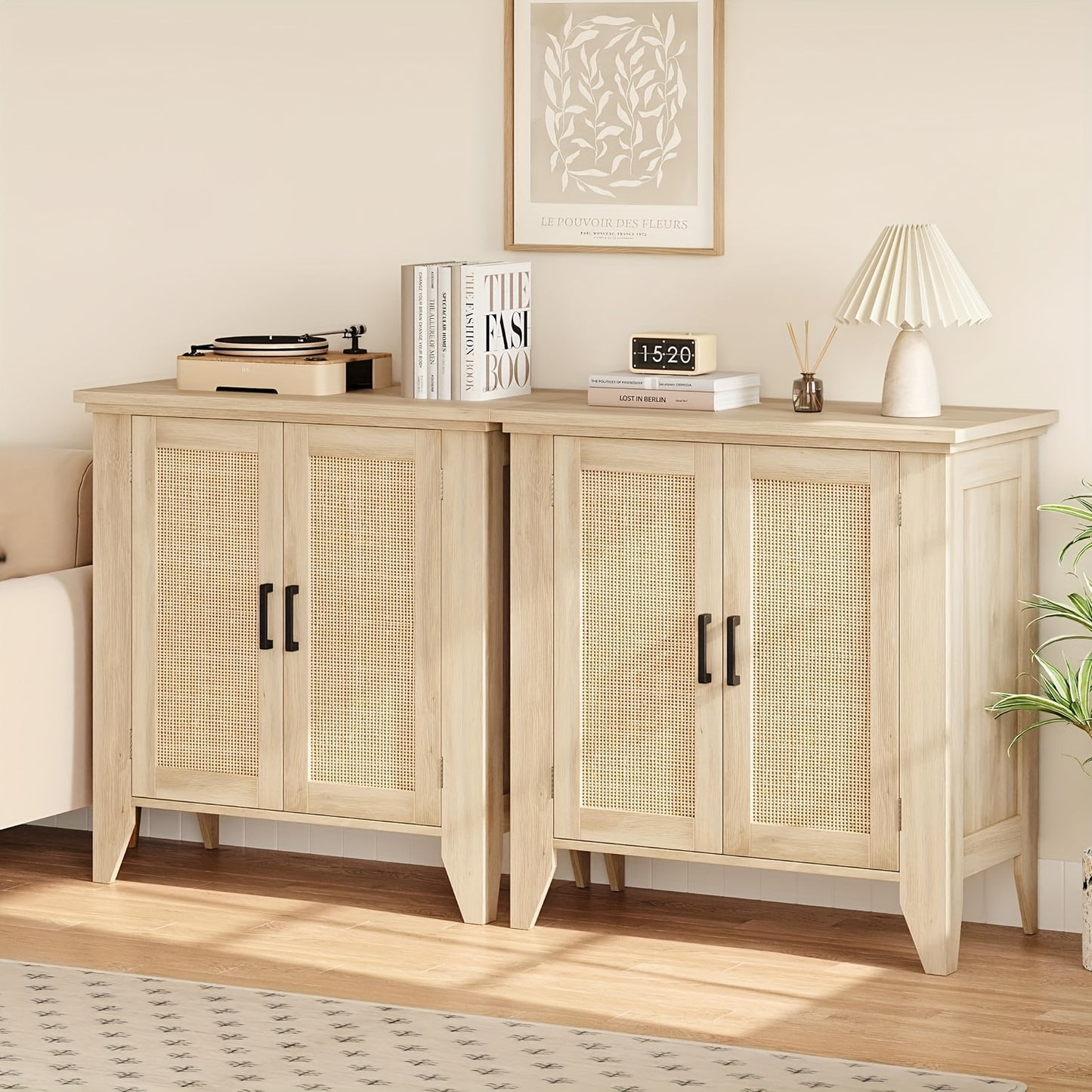 Dressoir – Buffetkast – Sideboard – Opbergkast – Kast – Rattan En MDF – Verstelbare Plank – 76x40x80 cm – Natuurlijke Houtkleur