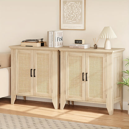 Dressoir – Buffetkast – Sideboard – Opbergkast – Kast – Rattan En MDF – Verstelbare Plank – 76x40x80 cm – Natuurlijke Houtkleur