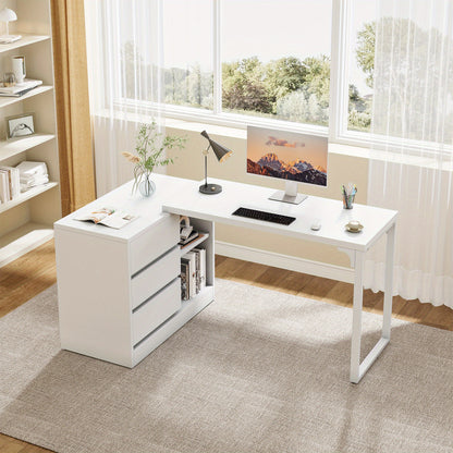 Make-up Tafel – Kaptafel – Visagie Tafel – Dressing Table – Vanity Desk – Wit – 3 Lades & 2 Planken – Ruimtebesparend Hoekontwerp
