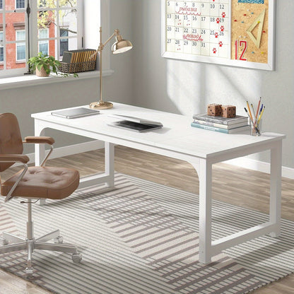 63-Inch Executive Desk, Large Office Computer Workstation with Thicken Frame in White for Home Office