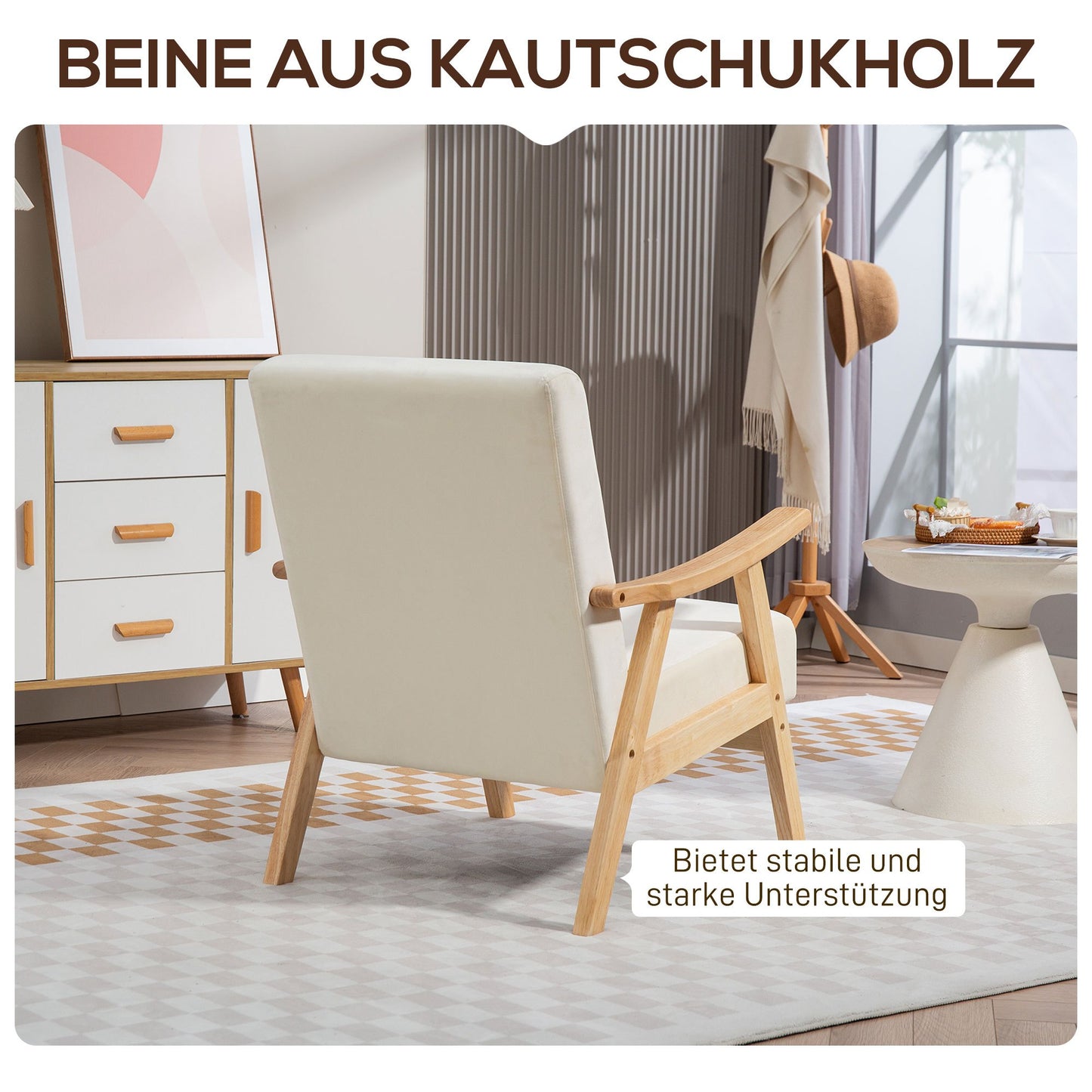 Fauteuil – Zitzak – Loungestoel – Relaxstoel – Draaifauteuil – Gestoffeerd – Schuimvulling – Rubberen Houten Frame – Crèmewit