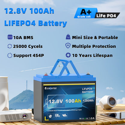 12.8V 100Ah LiFePO4 Accu – Lithium Batterij – Lithium Ion Accu – Camper Accu – Solar Accu – Ingebouwde 100A BMS – Laagtemperatuurbescherming
