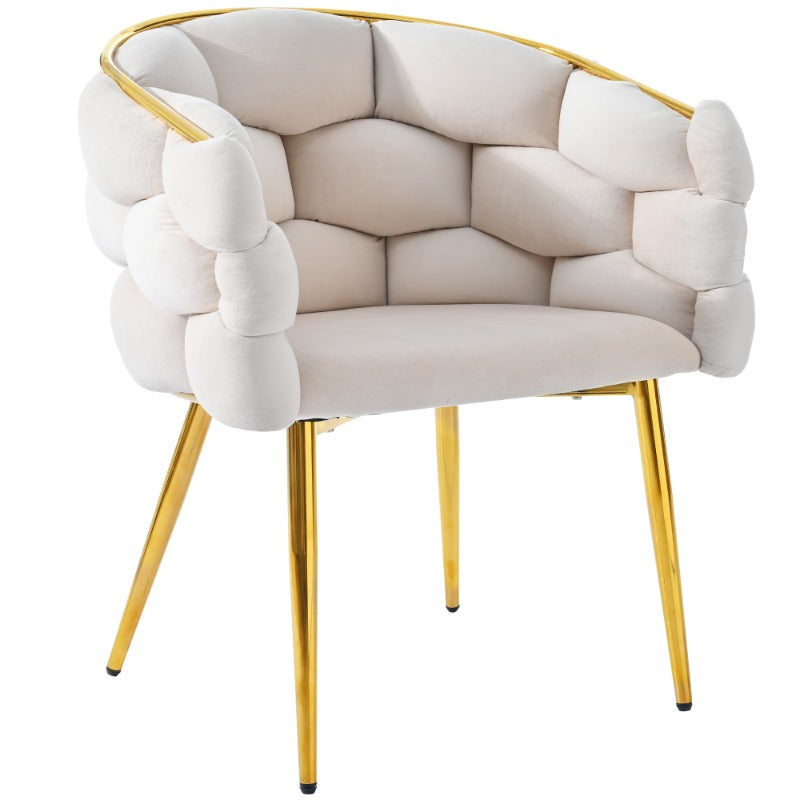 Accentstoelen – Eetkamerstoelen – Fauteuils – Woonkamerstoelen – Bureau Stoelen – Set Van 2 – Beige Bouclé Stof – Gouden Metalen Poten – Geen Montage Nodig – Gemakkelijk Schoon Te Maken