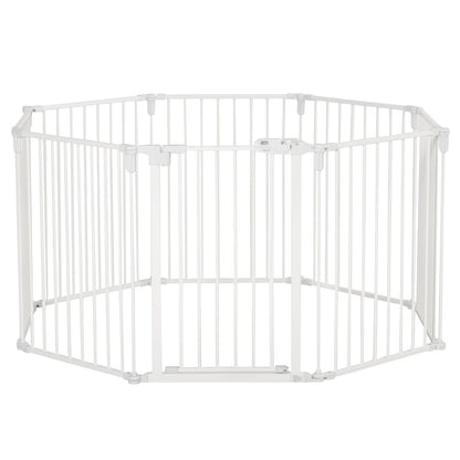 Hondenren – Puppyren – Dierenren – Hondenkennel – Speelren – Wit Gelakt Metaal – 8 Panelen 60x76 cm – Met Veilig Deurtje & Opvouwbaar