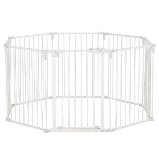 Hondenren – Puppyren – Dierenren – Hondenkennel – Speelren – Wit Gelakt Metaal – 8 Panelen 60x76 cm – Met Veilig Deurtje & Opvouwbaar