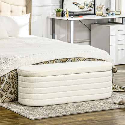 Bedbank – Opbergbank – Zithoekbank – Slaapkamerbank – Teddy Fleece Bank – Crèmewit – Compact Formaat 116x41x40,5 cm – Ruime Opbergruimte