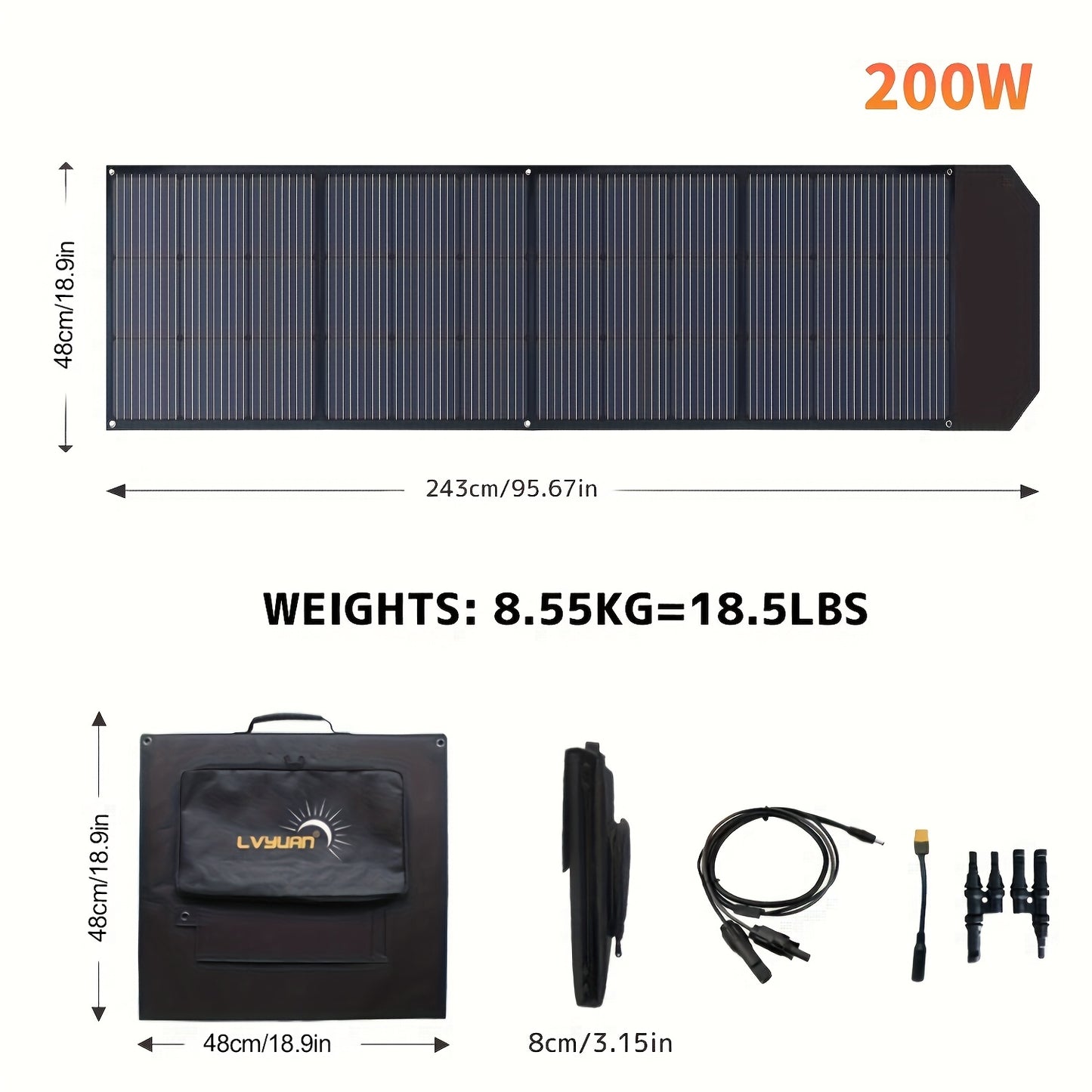 200W Draagbaar Zonnepaneel – Vouwbaar Solar Panel – Mobiel Zonnecel – Outdoor Solar Generator – Hoog Rendement 22,5% – Quad Fold Monokristallijn