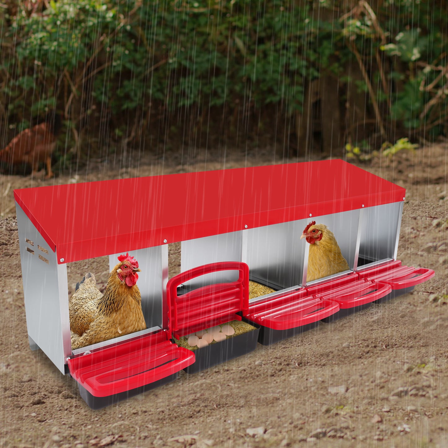 Kippenhok Nestkast – Nest Box – Legnest – Kippennest – Eieren Verzamelen – 5 Compartimenten – Gegalvaniseerd Staal – Rood