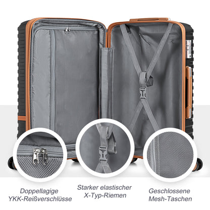 Kofferset – Reiskoffer – Harde Koffer – Bagageset – Trolley – Wit Met Bruine Accenten – Hardschalig ABS – 20/24/28 Inch Met Combinatieslot