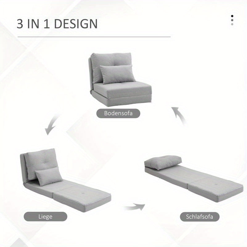 Slaapstoel – Slaapbank – Logeerbed – Zetelbed – Slaapfauteuil – Verstelbare Rugleuning – Roestvrijstalen Frame – Grijze Linnen Bekleding
