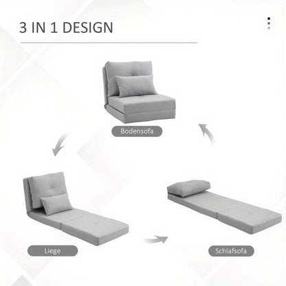 Slaapstoel – Slaapbank – Logeerbed – Zetelbed – Slaapfauteuil – Verstelbare Rugleuning – Roestvrijstalen Frame – Grijze Linnen Bekleding