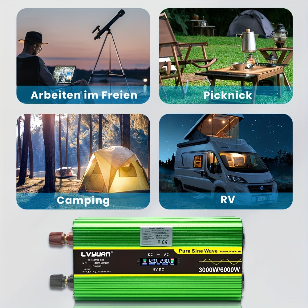 Omvormer – Spanningsomvormer – Stroomomzetter – Inverter – Converter – 3000W Continu Vermogen – Pure Sinusgolf Met LCD Display en Afstandsbediening