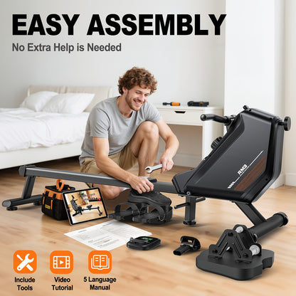 Roeitrainer – Roeimachine – Fitnessapparaat – Cardioapparaat – Home Trainer – Inklapbaar Design – 16 Magneetjes Weerstand – Roestvrijstalen Frame – Zwart – Max 160 kg