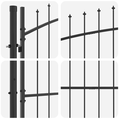 Tuinpoort – Dubbele Tuindeur – Smeedijzeren Poort – Tuinafscheiding – Hekwerk – Grijs – 175x300 cm – Stalen Puntvormige Spijlen – Dubbel Scharnierend