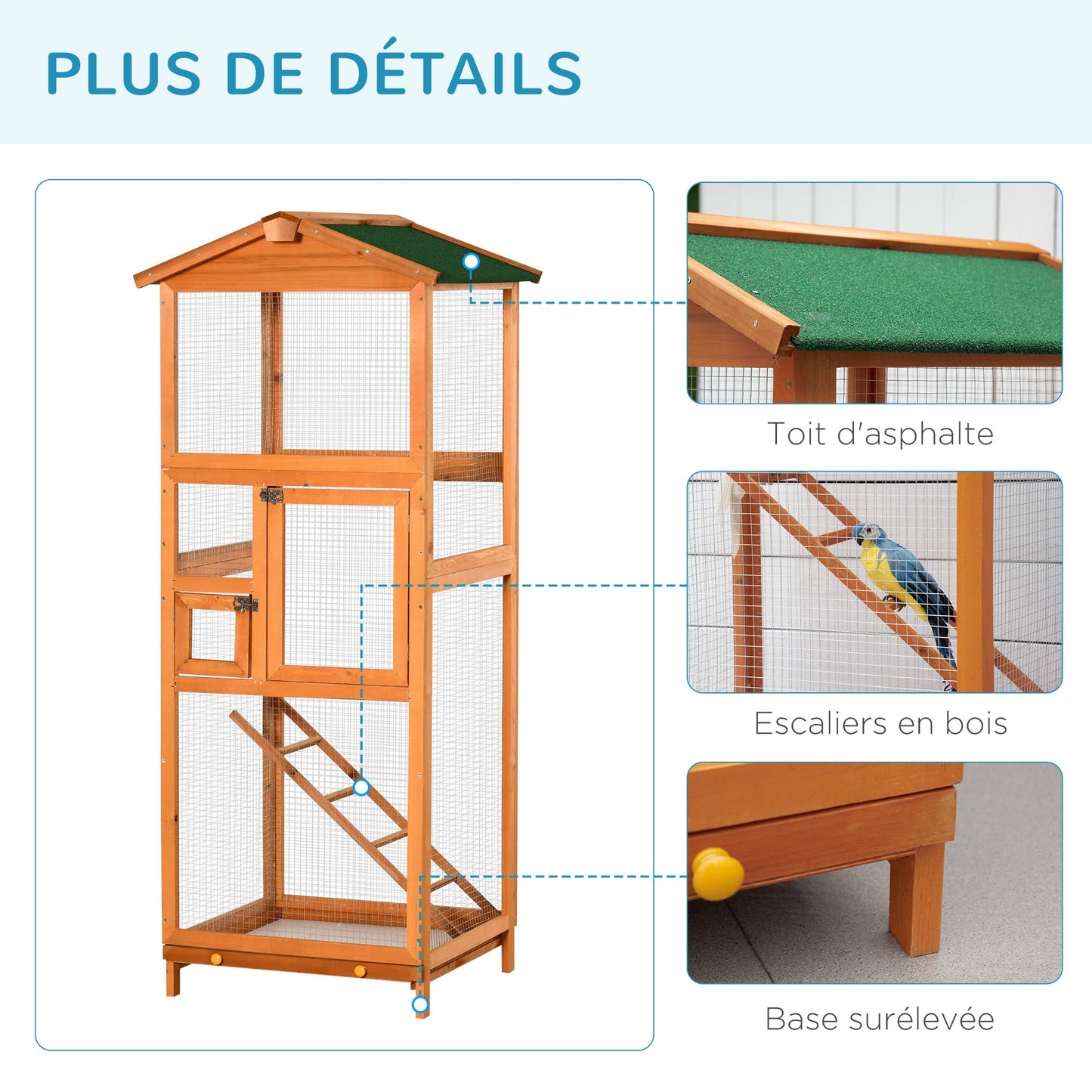 Vogelkooi Large – Vogelkooi Outdoor – Vogelhuis – Vogelnestkast – Volière – Solide Houten Constructie – Weerbestendig Met Asfalt Dak – 68x63x165 cm – Oranje