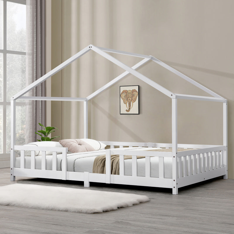 Kinderbed – Kinderbedden – Eenpersoonsbed – Hoogslaper – Stapelbed – Huisvormig Design – Valbeveiliging – Grenenhout – 140x200 cm