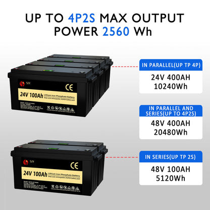 24V 100Ah LiFePO4 Accu – Lithium Batterij – Energieopslag – Off-Grid Accu – Campingaccu – 4000+ Cycli – Ingebouwd 100A BMS Met LCD-scherm