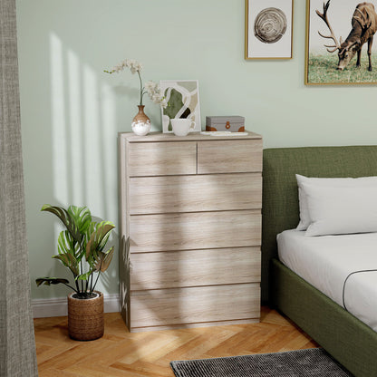 Commode – Ladekast – Dressoir – Kast – Opbergkast – Natuurlijk Hout – 6 Lades – Anti-Kantelbeveiliging – Strak Minimalistisch Design