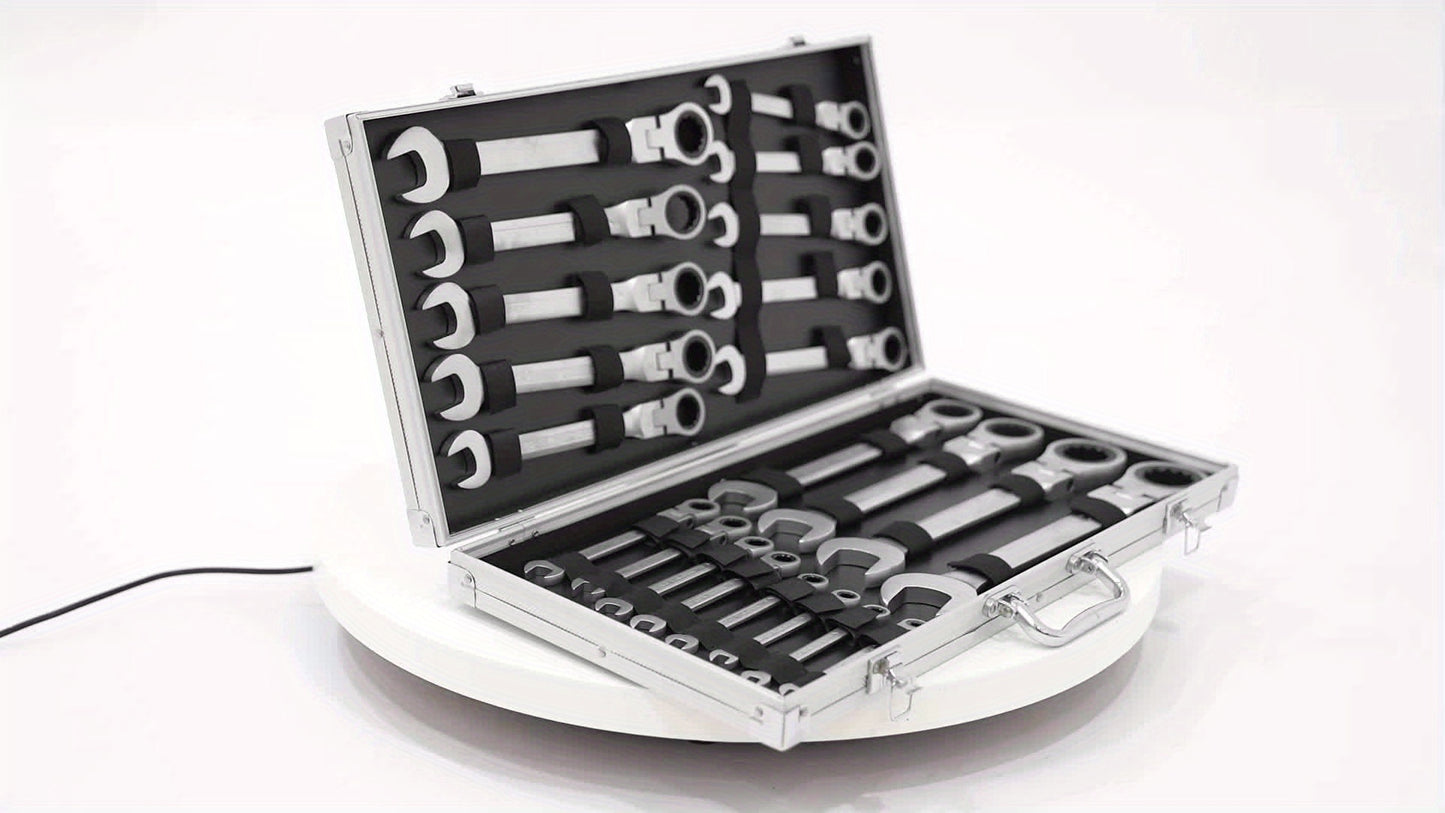 TOOL1SHOOO Professional Ratchet Wrench Set, 22 Sizes, 6mm-32mm, with Tool Box, Suitable for Industrial Electrical Maintenance and Automotive Bolt Fastening, Automotive Maintenance, Polished Finish, Durable Construction, Wrenc