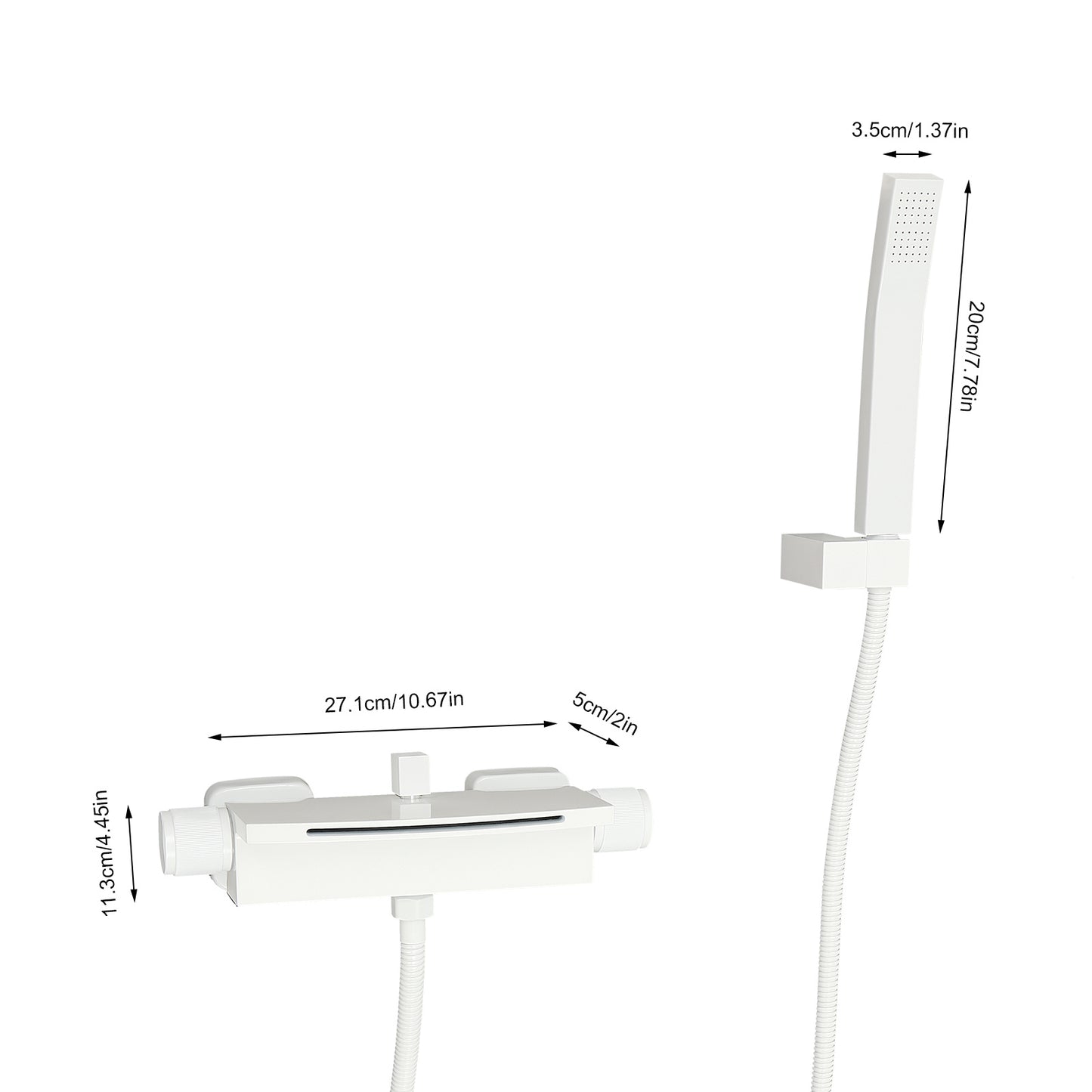 Muurmaandkraan – Badkraan – Douchekraan – Watervalkraan – Handdouche – Duurzaam Messing – Witte Mat Design
