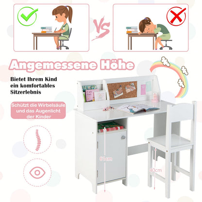Kinderbureau – Bureautje – Studietafel – Kindertafel – Bureau Set – Inclusief Stoel – Met Boekenkast & Magnetisch Bord – Wit – Ergonomisch Design – Duurzaam MDF Hout
