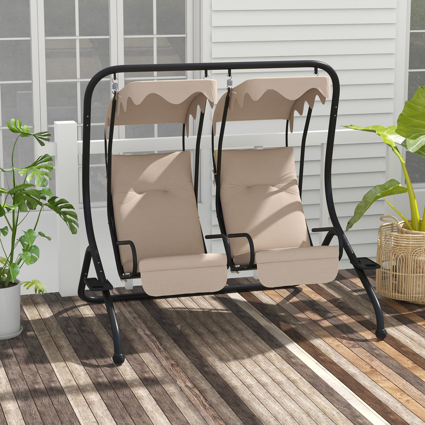 Tuin Schommel – Buitenschommel – Schommelbank – Balkon Schommel – Zonneluifel – Stalen Frame – Polyester Kussens