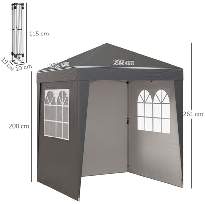 Vouwbare Tuinkamer – Partytent – Klaptent – Paviljoen – Zonnetent – 2x2 Meter – UV30+ Bescherming – Verstelbare Hoogte – Grijs