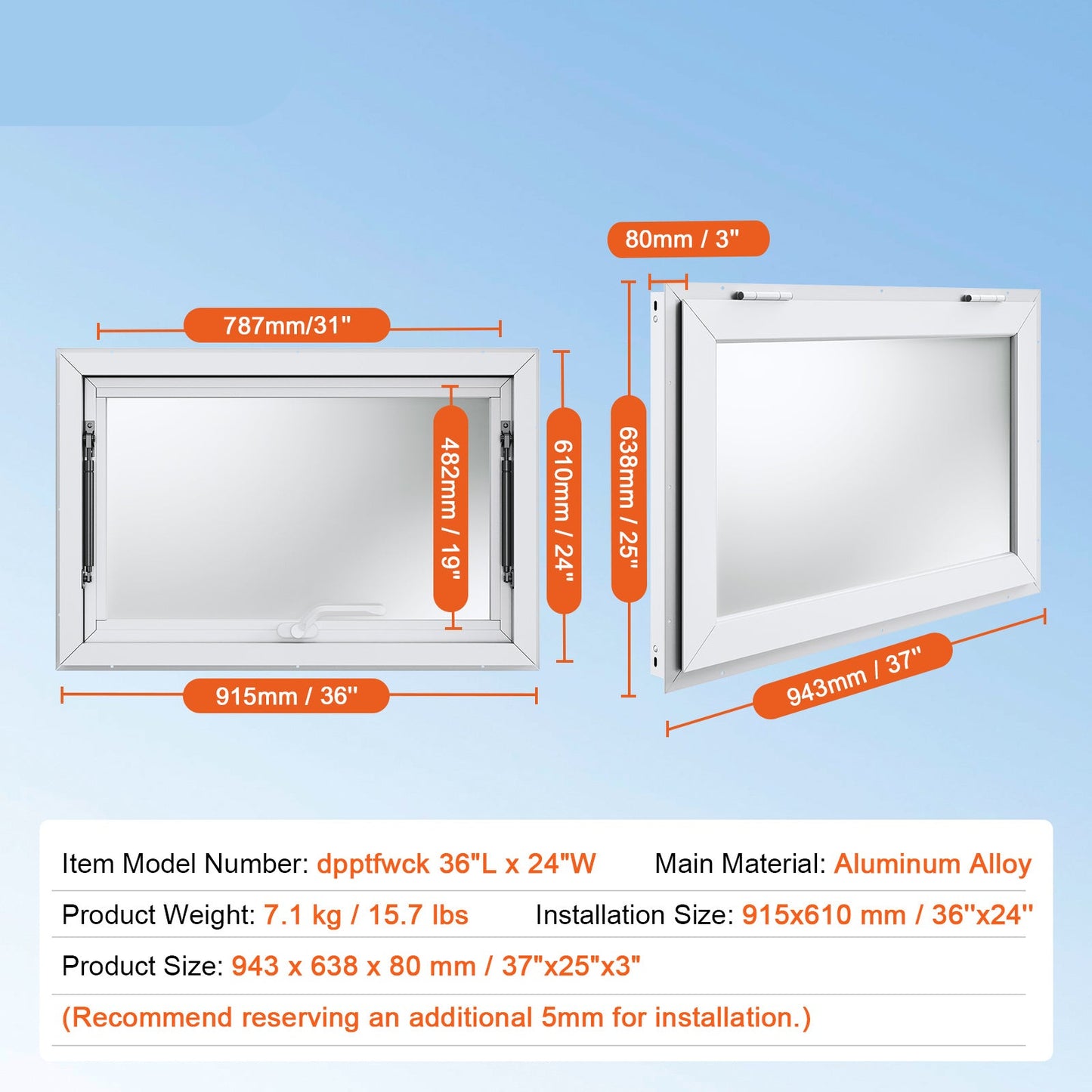 Foodtruck Luifel – Serveerruimte – Verkoopraam – Mobiele Verkoopwagen – Schuifraam – Aluminium Frame – 36x24 Inch – Hydraulisch Openend Met Slot