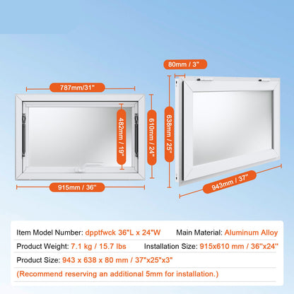 Foodtruck Luifel – Serveerruimte – Verkoopraam – Mobiele Verkoopwagen – Schuifraam – Aluminium Frame – 36x24 Inch – Hydraulisch Openend Met Slot